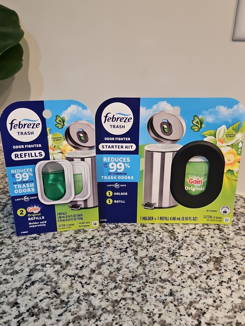 Febreze Trash Odor Fighter Starter Kit And Refill Gain Original Scent New
